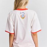 She's On Fire V-Neck White and Orange Tee