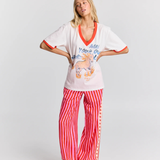 She's On Fire V-Neck White and Orange Tee