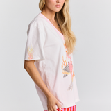 Flamin Galah V-Neck White And Pink Tee