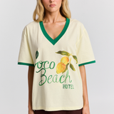 Coco Beach Hotel V-Neck Butter and Green Tee