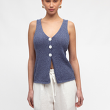 V-Neck Knit Top (Navy)