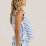 Aziza Gathered Tie Top (Blue/White Stripe)