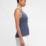 V-Neck Knit Top (Navy)
