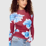 Fiorella Mesh Top (Wine/Blue Floral)
