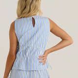 Aziza Gathered Tie Top (Blue/White Stripe)