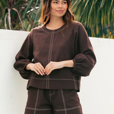 Marlow Contrast Stitch Linen Blend Set – Chocolate