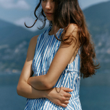 Aziza Gathered Tie Top (Blue/White Stripe)