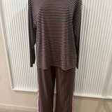 Lindsay Stripe Long Sleeve Top & Pant Set (Pink/Chocolate)