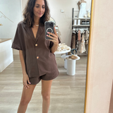 Portia Gold Button Set (Brown)