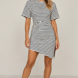 Sloane Ruched Mini Dress (Black & White Stripe)