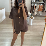 Portia Gold Button Set (Brown)