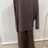 Lindsay Stripe Long Sleeve Top & Pant Set (Pink/Chocolate)