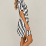 Sloane Ruched Mini Dress (Black & White Stripe)