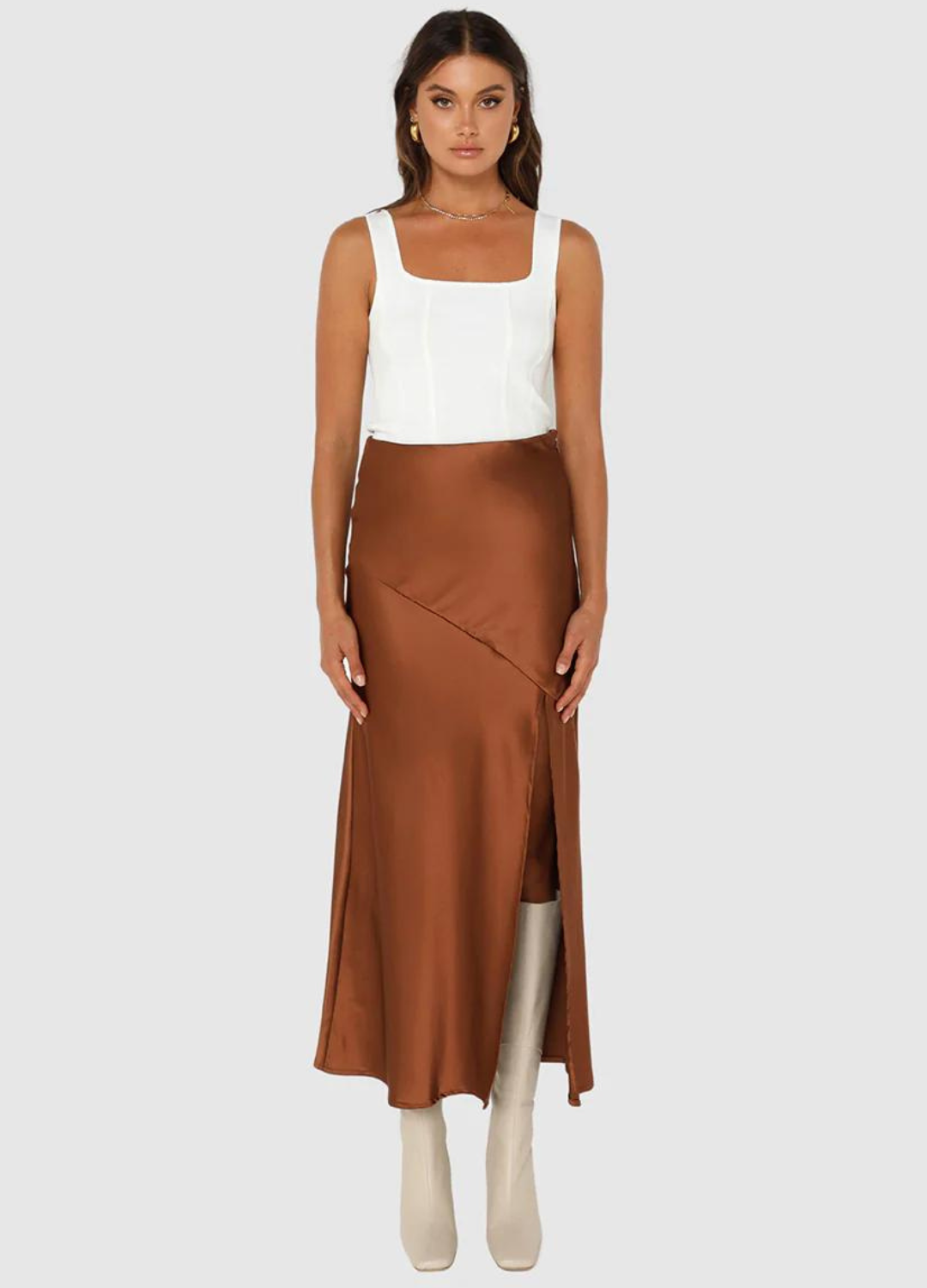 Taylah Satin Midi Skirt