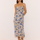 Zina Midi Dress (Blue/Beige Floral)