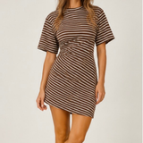 Sloane Ruched Mini Dress (Chocolate Stripe)