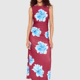 Fiorella Mesh Midi Dress (Wine/Blue Floral)