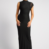 Monica Draped Neckline Maxi Dress (Black)