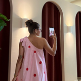 Pink & Red Spot One Shoulder Maxi Dress