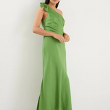 Mirror Apple One Shoulder Bow Midi Dress