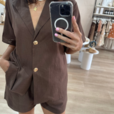 Portia Gold Button Set (Brown)