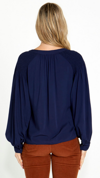 Brigitte Shirred Shoulder Top (Navy)