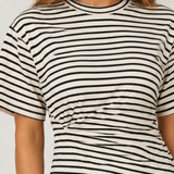 Sloane Ruched Mini Dress (Black & White Stripe)