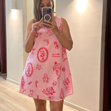 Santa Print Shift Dress (Pink)