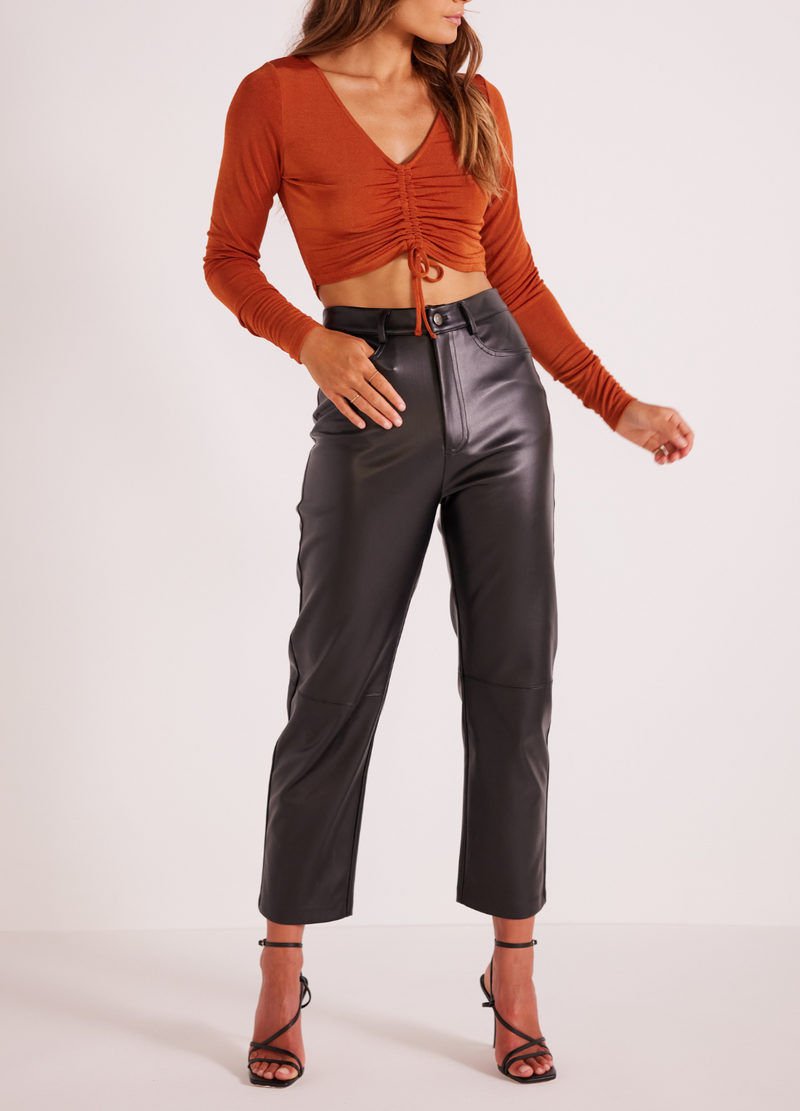 Leatherette trousers shop