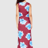 Fiorella Mesh Midi Dress (Wine/Blue Floral)