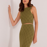 Solano Diamond Knit Midi Skirt (Khaki)