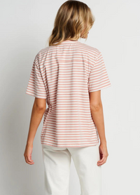 Riviera Panel Embroidered Stripe Tee (Pink/ White/Red)
