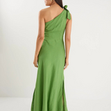 Mirror Apple One Shoulder Bow Midi Dress