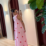 Pink & Red Spot One Shoulder Maxi Dress