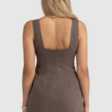 Zoey Linen Mini Dress (Bark)