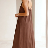 Sofia Pleated Maxi Dress - Chocolate