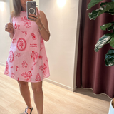 Santa Print Shift Dress (Pink)