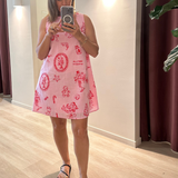 Santa Print Shift Dress (Pink)