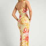 Sunset Bloom  Mesh Dress (Red/Lemon)