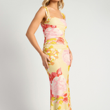 Sunset Bloom  Mesh Dress (Red/Lemon)