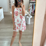 Santa Print Mini Dress (White)