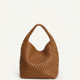 Angie Woven Vegan Leather Handle Bag + Pouch (Caramel)