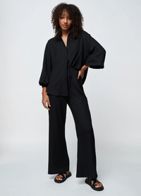 Martha Textured Button-Down Shirt (Black)