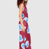 Fiorella Mesh Midi Dress (Wine/Blue Floral)