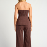 Pin Stripe Peplum Top & Pants Set (Chocolate)