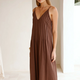 Sofia Pleated Maxi Dress - Chocolate