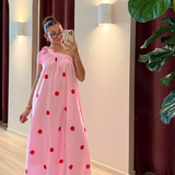 Pink & Red Spot One Shoulder Maxi Dress