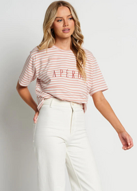 Riviera Panel Embroidered Stripe Tee (Pink/ White/Red)