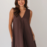 Lola Pleat Dress (Chocolate)