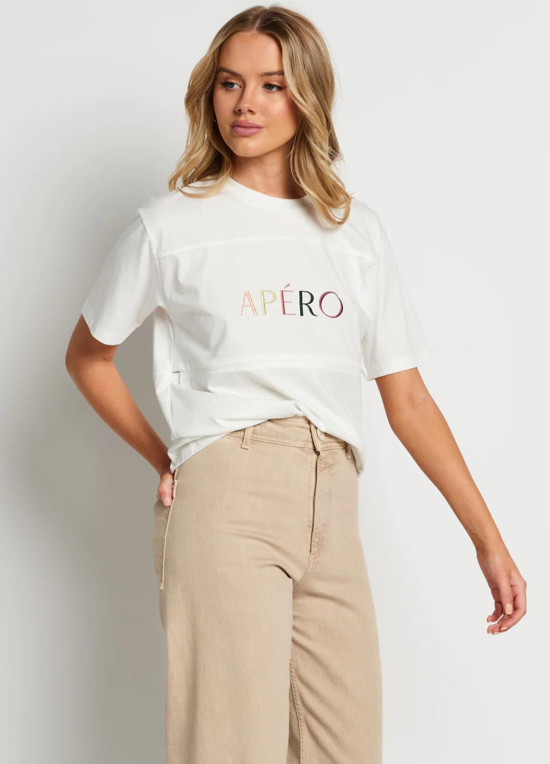 Essential Panel Embroidered Tee (White/ Multi)